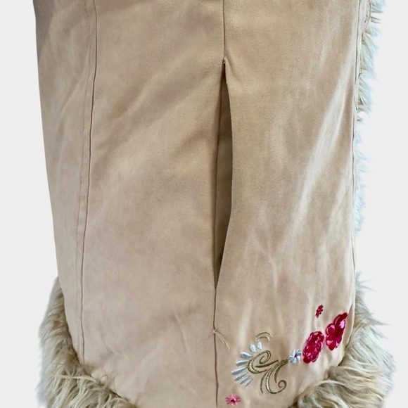 Vintage 90's H&M Tan Faux Suede Embroidered Faux Fur Jacket Coat Size 9/10Y - Picture 8 of 12